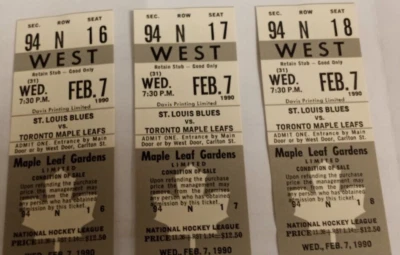 1990 FEB 7-3 UNUSED Toronto Maple Leafs ticket stub WEST Sec 94 Row N seat 16-18 - Image 1 of 2