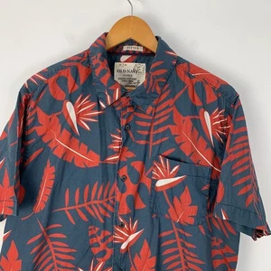 Old Navy Hawaiian Shirt Mens XL Fitted Grey Leaf Floral Pattern Short Sleeve - Picture 1 of 10