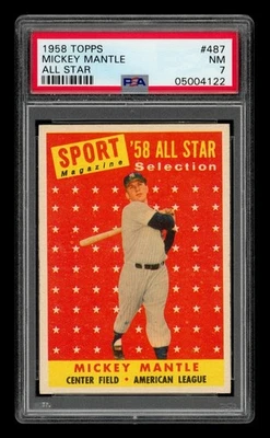 1958 Topps Set-Break #487 Mickey Mantle All Star PSA 7 NM PWCC-E - Image 1 of 3