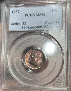Toned 1957 Roosevelt Dime PCGS MS66 - Picture 1 of 4