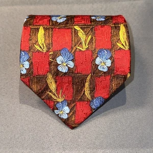 Corbata de seda Ermenegildo Zegna roja con flores azules para hombre hecha en Italia 59" x 3,25" - Imagen 1 de 7