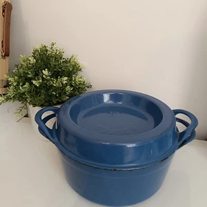 Casseruola vintage Doufeu Le Creuset Cousances forno olandese ghisa blu 22 - Foto 1 di 15
