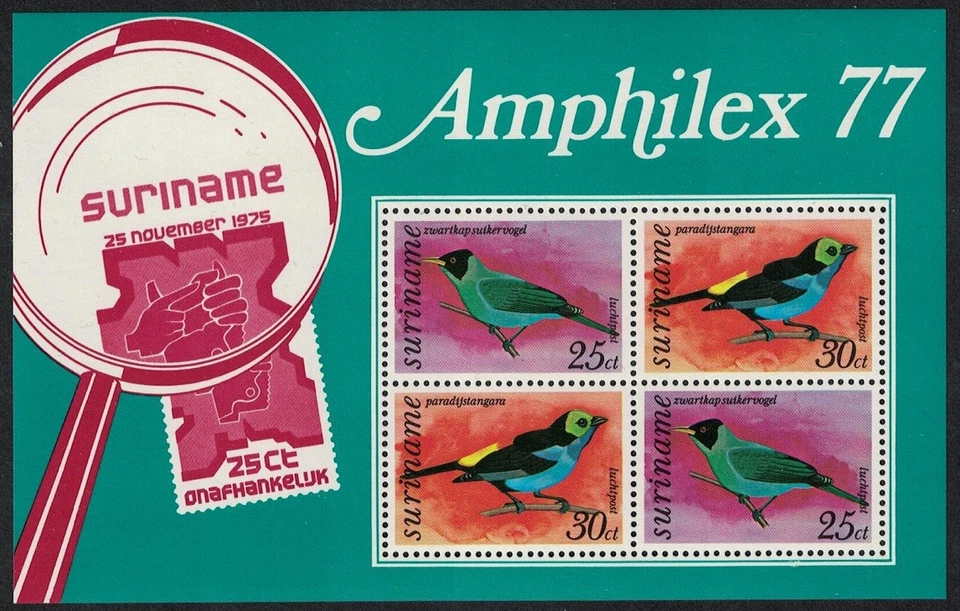 Surinam Birds MS Amphilex 77 1977 MNH MI#Bloque 19 Foto 1 de 1