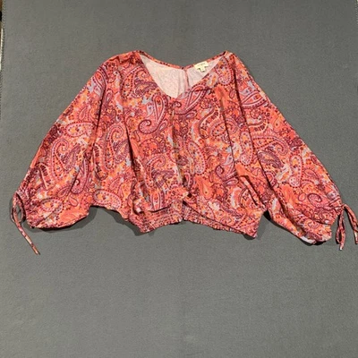 Blusa Top Manga Globo Umgee EE. UU. Para Mujer L Rosa Estampado Paisley Foto 1 de 4