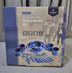 Stansport Deluxe Set di Stoviglie Smaltate 24 Pezzi Blu Set di Stoviglie da Campeggio - Foto 1 di 2