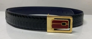 Herren 1980er Emaille Gürtelschnalle Gold Türkis Grün Marine Schlangenhaut DEAD STOCK ~ NOS - Bild 1 von 4