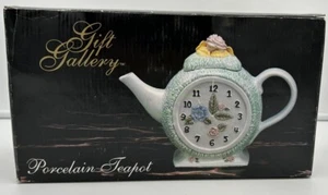 Gift Gallery Porzellan Teekanne mit Zifferblatt und Rosendeckel New Old Stock Vintage 6”x8” - Bild 1 von 9