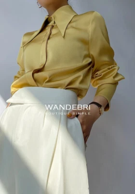 Ladies Gold Large Victorian Point Collar Winter Chic  Smart Blouse Shirt 14 16 - Image 1 of 4