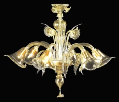 Lámpara de araña veneciana de cristal de Murano con oro de 24K hecha en Italia 6 luces Foto 1 de 4