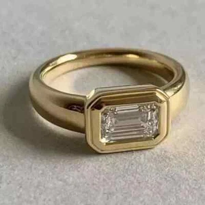 2.00Ct Emerald Cut Lab Created Diamond Engagement Ring 14k Yellow Gold Plated - Picture 1 of 8