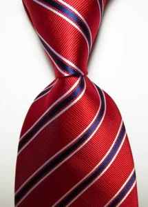 New Classic Striped Red White Dark Blue JACQUARD WOVEN Silk Men's Tie Necktie - Picture 1 of 2