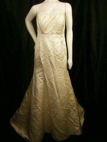 OFF WHITE Abito da sposa Jenny Yoo 8 bianco sporco seta raso senza spalline increspato treno impero