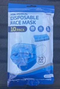 3-Ply Disposable Face Masks, 10 Pack, Blue - Picture 1 of 3