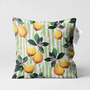 Lemons & Green Striped Themed Soft Cushion Cover | Double Sided | Multi-Sizes - Picture 1 of 7