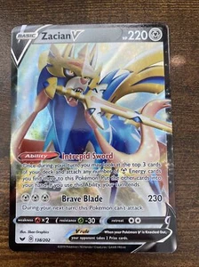Pokémon TCG Zacian V Sword & Shield Base Set 138/202 Holo Ultra Rare - Picture 1 of 4