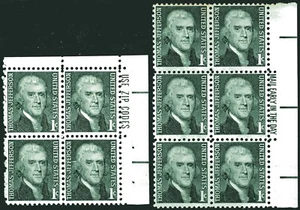 SC# 1278 - 1¢ Prominent Americans Series - Thomas Jefferson - Zip & ME Blocks - Picture 1 of 1