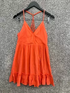 New In Orange Sundress Mini V-Neck Strappy Dress Wrinkly Fabric Women's Size L - Picture 1 of 10