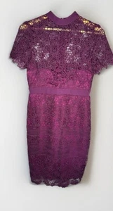 Paper Dolls London Women's Size 8 Burgundy Lace High Neck Short Sleeve Dress. - Picture 1 of 11