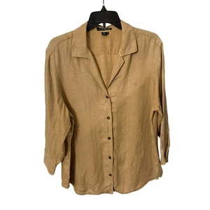 Lauren Ralph Lauren Women’s Button Up Shirt 3/4 Sleeve LINEN  Khaki Sz XL - Picture 1 of 11