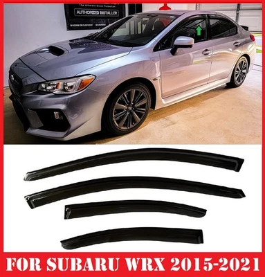 Black Smoke Tinted Window Visors Deflectors Rain Guards For Subaru WRX 2015-2021 Foto 1 de 4