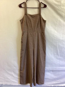 Bebop Jumpsuit Womens Large Plaid Wide Leg Pockets Button Strap Zip Back - Picture 1 of 13