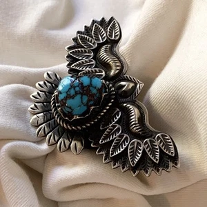 Navajo Sterling Adler Ring mit Edelsteinqualität ägyptischer Türkis von Derrick Cadman Größe 7 - Bild 1 von 16