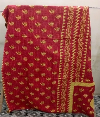 Vintage Kantha Blanket Bedspread Indian Quilt Handmade Throw Ralli Gudari Cotton - Image 1 of 2