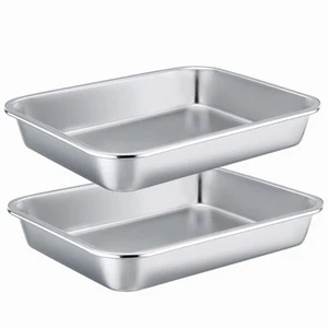 Stainless Steel Sheet Cake Pan Set of 2, 10.6 x 8.3 x1.7 Inches Small Brownie... - Picture 1 of 7