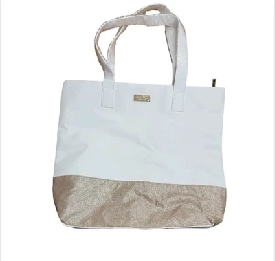 Jimmy Choo Parfums Large Tote Bag White With Gold Glitter Beach Shopping  - Image 1 of 3