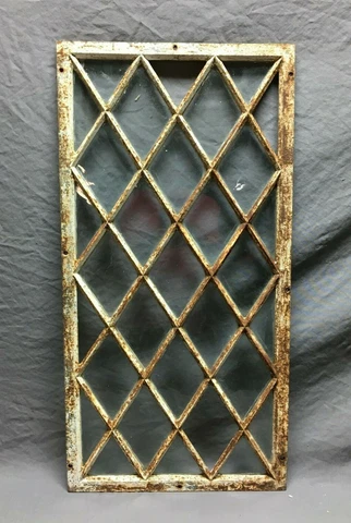 Antique Shabby Steel 17x34 Diamond Pattern Stationary Window Chic VTG 1002-21B Cover