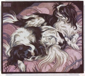Pekinese Dogs Norbertine Bresslern-Roth 1925 Linocut Animal Art Giclée Print - Picture 1 of 2