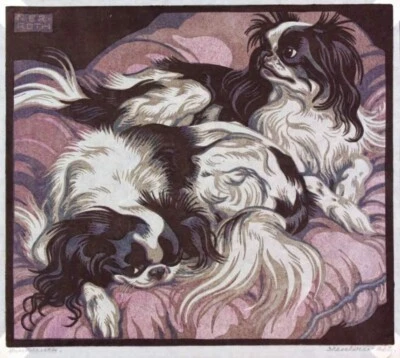 Pekinese Dogs Norbertine Bresslern-Roth 1925 Linocut Animal Art Giclée Print - Image 1 of 2