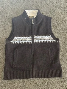 Woolrich Brown Wool Ski Fair Isle Sweater Vest Full Zip Pockets Womens Small S - Picture 1 of 7