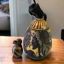 Set of 2 Vintage Handmade Greek Vase Amphora and Lekythos Design Figures