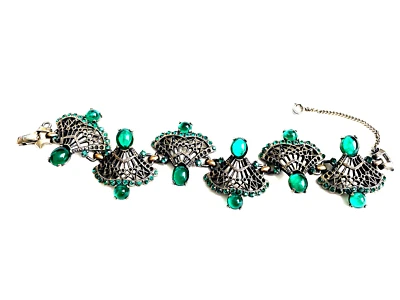 RARA PULSERA DE DIAMANTES DE IMITACIÓN ELSA SCHIAPARELLI IMITACIÓN DEFECTO ESMERALDA MAGNATE CABUJÓN Foto 1 de 4