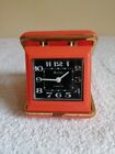 Vintage Bulova Travel Alarm Clock Orange And Gold Tone Case. Manual Wind. 