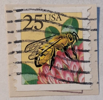 U.S. Postage ~ Honey Bee on Flower ~ 25c Stamp ~ Posted ~ P61 - Image 1 of 4