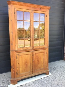 2 piece 90” tall 53” wide Primitive Pine Corner Cabinet cupboard w/ glass doors - Picture 1 of 13