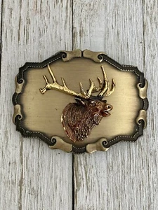 Vintage Bull Elk Belt Buckle Rain Tree Buckle Elk/Hunting /Rifle/Mountains - Picture 1 of 2