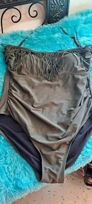 Swimsuits for All Tropiculture Womens sz 22 Halter Ruched Swimsuit Fringe  Green - Image 1 of 4