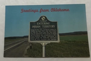 Entering Indian Territory Sign Boarder Of Oklahoma. Postcard (B2) - Picture 1 of 2