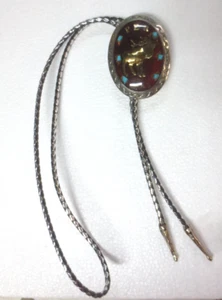 Vintage ELKS Lodge Silver W/Elk inbedded Bolo Tie - Picture 1 of 7