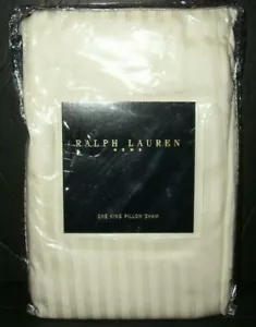 Vtg Ralph Lauren Hallowell Stripe KING SHAM Panne Jacquard Hemstitch Cream Italy - Picture 1 of 6