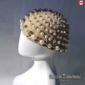 hat cap bonnet crochet weeding accessories pearl head piece luxury couture brand - Picture 1 of 24