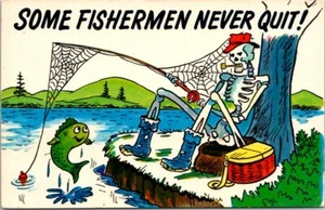 Some Fishermen Never Quit Skelton Fishing Comic P26099 Postcard - Picture 1 of 2