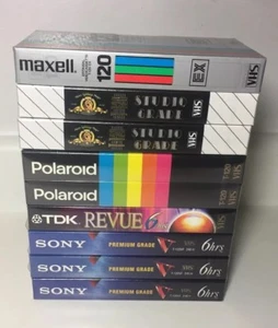 9 Blank VHS Tapes T-120 Sony Polaroid Studio Grade Maxell New Sealed - Picture 1 of 12