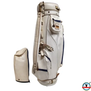 Vintage Hot Z White Faux Leather 3 Way Golf Cart Bag & Cover Made in USA - Picture 1 of 16