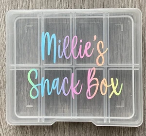 PERSONALISED Snack Box Label Vinyl Decal Sticker - STICKER ONLY - NO BOX- - Picture 1 of 3
