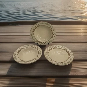 Set Of 3 Mountain Meadows Pottery Salad Bowl Floral Scallop Edge - Picture 1 of 7
