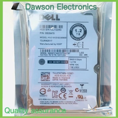 1.2TB 10K SAS 2.5" SAS 6G 0T6TWN HARD DRIVE Fits DELL SERVER R610 R620 R630 R710 - Image 1 of 3